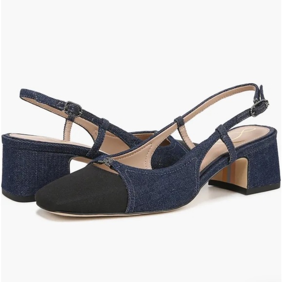 Sam Edelman Tarra Slingback Pumps Black/Navy Denim Block Heel Size 10 New in Box - Picture 12 of 12